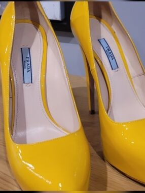 Prada Yellow Patent Leather High Heel Pumps